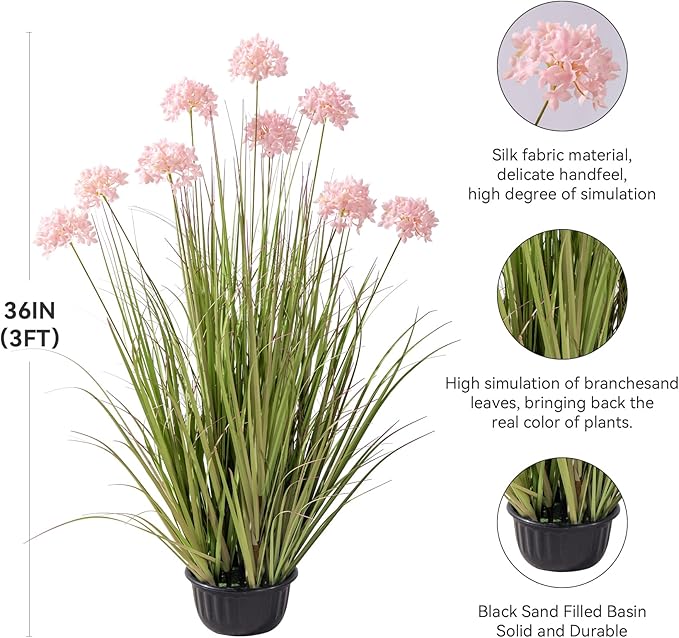 36in Lifelike Artificial Tall Grass Plant with 9 Lifelike Dandelion Flower and Non-Toxic,odorless Fake Tall Frass Plant Fake Plants for Indoor Decoration,Home Decor
