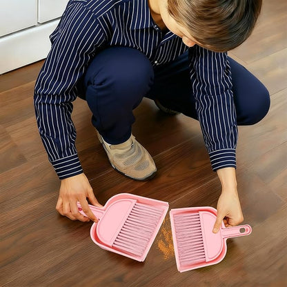 Pink Small Broom and Dustpan Set, Mini Dustpan and Brush Set, Small Hand Broom and Dust Pan Sets for Home Sofas Kitchen Countertops Storage Shelves Office Desks Bathrooms and Pet Areas