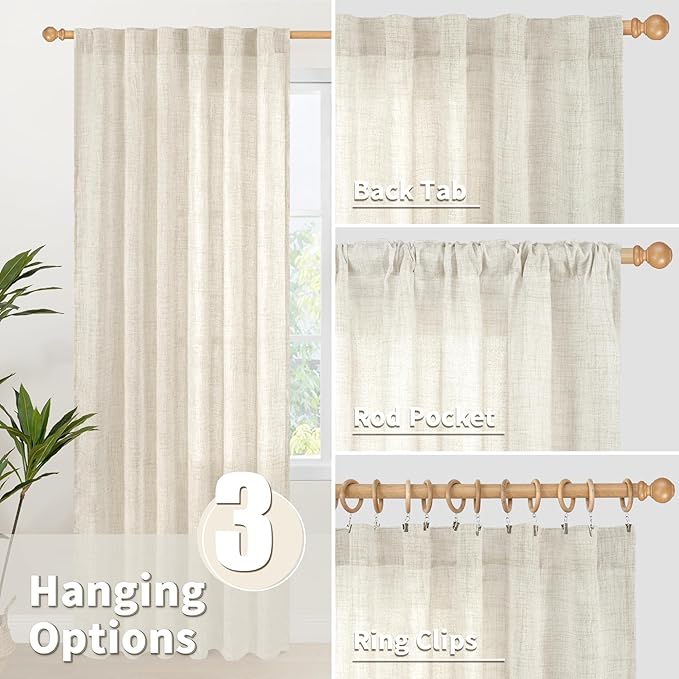 YoungsTex 36 Inch Length Linen Cafe Curtains for Small Windows, Farmhouse Kitchen Drapes Light Filtering with Rod Pocket Back Tab Semi Sheer for Bathroom Window, 2 Panels, 42 X 36 Inch