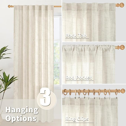 YoungsTex 36 Inch Length Linen Cafe Curtains for Small Windows, Farmhouse Kitchen Drapes Light Filtering with Rod Pocket Back Tab Semi Sheer for Bathroom Window, 2 Panels, 42 X 36 Inch