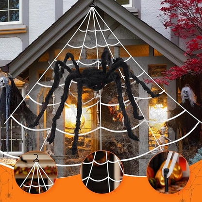 Upgrade 3 Colors Purple/Orange/Pink/Spiders Web Lights,with Single Color Always ON,11 Modes 16.4Ft 200 LED Super Bright Halloween Decorations Lights with Remote Control,49'' Giant Glowing Spider