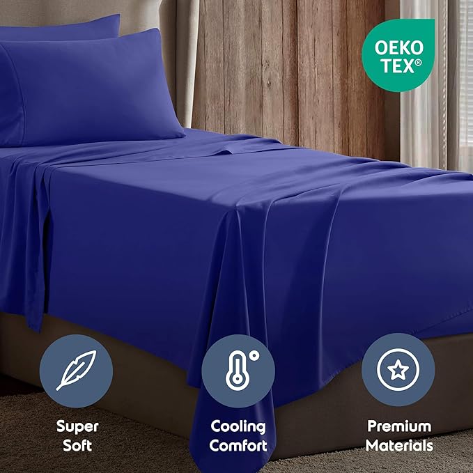 Nestl Twin Sheet Set - 1800 Ultra-Soft Microfiber Twin Bed Sheets - Double Brushed - Deep Pockets - Easy Fit - Extra Soft - 3 Piece Set - Bedding Sheets & Pillowcases (Twin, Royal Blue)