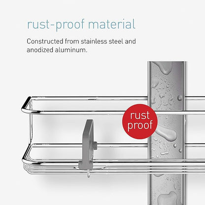 simplehuman Adjustable and Extendable Shower Caddy XL, Stainless Steel and Anodized Aluminum