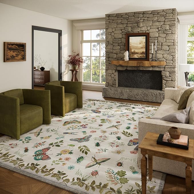 8x10 Area Rugs for Living Room: Washable Bedroom Rug Stain Resistant Non Slip Low Pile Soft Lightweight Carpet for Kitchen Dining Room Farmhouse Nursery Kids Room Indoor