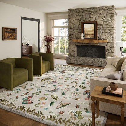 8x10 Area Rugs for Living Room: Washable Bedroom Rug Stain Resistant Non Slip Low Pile Soft Lightweight Carpet for Kitchen Dining Room Farmhouse Nursery Kids Room Indoor