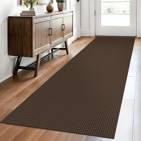 EARTHALL Woven Runner Rug 2.6x8 Ft Washable Runners for Hallways Wide Non Slip Rubber Backed Kitchen Runner Braided Indoor Floor Carpet for Entryway Hallway Kitchen Bedroom, Brown