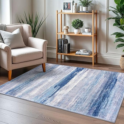 KOZYFLY 3x5 Rug Modern Ombre Living Room Area Rug, Washable Rugs for Bedroom Non-Slip Soft Stain Resistant Striped, Print Blue/Grey/Beige Abstract Carpet for Living/Laundry/Kid Room