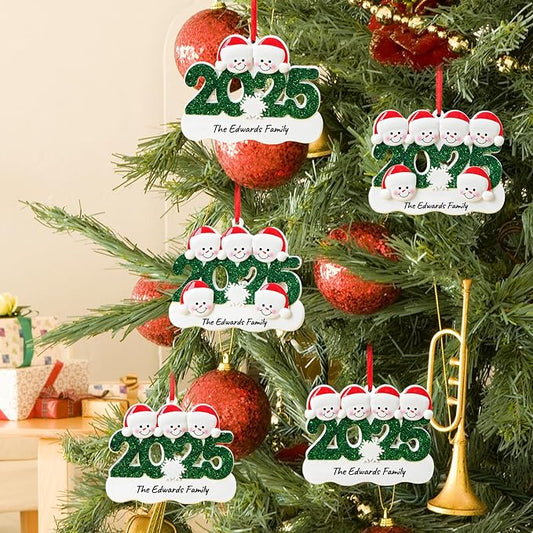 2025 Christmas Ornaments Personalized with Names Family of 2,3,4,5,6, Custom Family Snowman Ornament for Xmas Tree, Personalized Christmas Ornaments Decoration Gifts for Home Decor, 6 Names