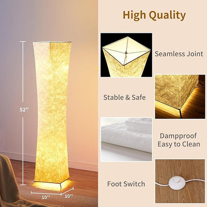 chiphy Floor Lamp, Dimmable 52" (M) Tall Standing Lamp, 3 Levels Adjustable Brightness 12Wx2 LED Bulbs, Column Floor Light w/White Fabric Shade, Home Decor for Living Room, Bedroom