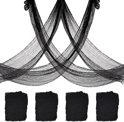 4 Pack Halloween Creepy Cloth Decorations, 30X72 Inch Black Scary Halloween Gauze Cloths, Spooky Cloth for Haunted House, Outdoor Patio, Garden, Halloween Indoor Wall Windows Black Cheesecloth Decor