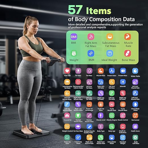 Smart Scale for Body Weight and Fat,BMI,Muscle Mass 57 Body Composition Measurement,8 Electrodes Digital Bathroom Scale,with 5.25-inch VA Color Screen on Retractable Handle,485lbs