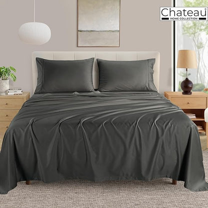 400 Thread Count Deep Pocket Full Size Sheets Fits Upto 17", 100% Cotton Sheet & Pillowcase Sets, Soft Breathable Naturally Cooling Bed Sheets, Machine Washable Silky Sateen Weave- Charcoal