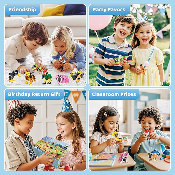 30 Pack Valentines Party Favors Building Set for Kids, 750 Pcs Mini Animal 3-in-1 Building Block Kit Sets, Classroom Goodie Bags Stuffers for Kid, Best Birthday Gifts for Boys Girls Ages 6+