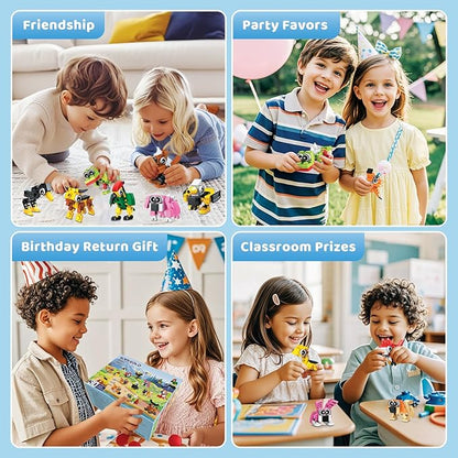 30 Pack Valentines Party Favors Building Set for Kids, 750 Pcs Mini Animal 3-in-1 Building Block Kit Sets, Classroom Goodie Bags Stuffers for Kid, Best Birthday Gifts for Boys Girls Ages 6+