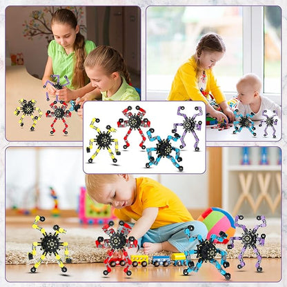 Junkin Funny Sensory Fidget Toy Bulk Transformable Chain Robot Finger Toys Fidget Spinners Stress Relief Fingertip Gyro Mechanical Spiral Spinner Valentine's Gift for Adult Kids(Classic,100 Pcs)