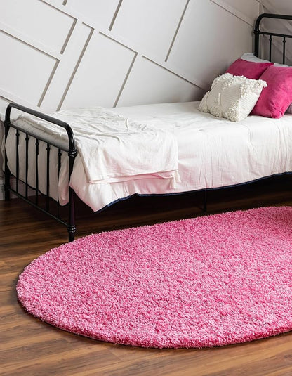 Unique Loom Solid Shag Collection Area Rug (7' 10" x 10' Oval, Taffy Pink)