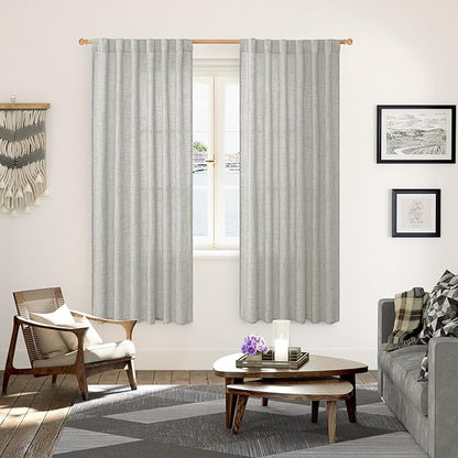 YoungsTex Light Grey Linen Curtains for Living Room, Light Filtering Drapes Semi Sheer with Rod Pocket Back Tab Textured Privacy for Bedroom, 2 Panels, 52 X 72 Inch