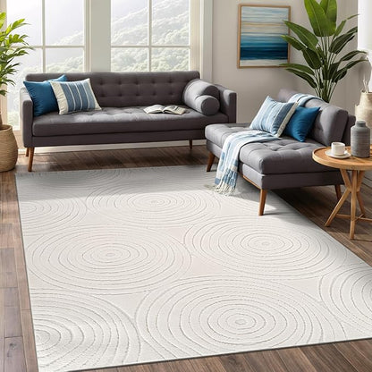 Beverly Rug Micro Loop Area Rug Light Gray 8x10 Geometric Modern Luxury Circular Durable Soft Indoor Rugs for Living Dining Room Office Stain Resistant Non Shedding Casual Indoor Carpet 8 x 10