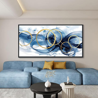 HKDGOKA Abstract Wall Art Living Room - Framed Large Canvas Gold Blue Gradient Canvas Paintings Wall Artwork Modern Office Bedroom Pictures for Kitchen Bathroom Wall Decor 29x58 In