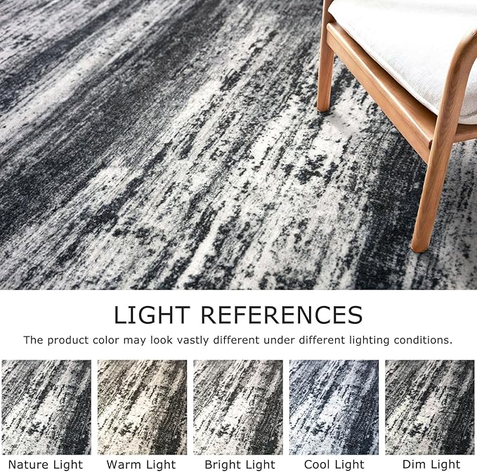 KOZYFLY Modern Abstract Kitchen Runner Rug, 2x6 Washable Rug Runner Non-Slip Soft Striped Hallway Runner Rugs, Black Navy Blue Grey Carpet Runner for Entryway Bathroom Laundry Room Foyer