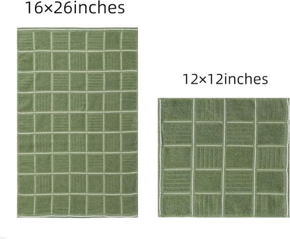 Glynniss Kitchen Towels and Dishcloths Set, Four Dish Towels 16x26 Inches, Four Absorbent Dish Cloths for Washing Dishes 12x12 Inches, Cleaning and Drying for Everyday Use Pack of 8 (Green)