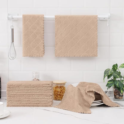 Homaxy 12 Pack Dish Towels for Kitchen (10 x 20 Inches, Tan), Super Soft and Absorbent Coral Velvet Dish Cloths for Washing Dishes, Nonstick Oil Fast Drying Microfiber Cleaning Cloth