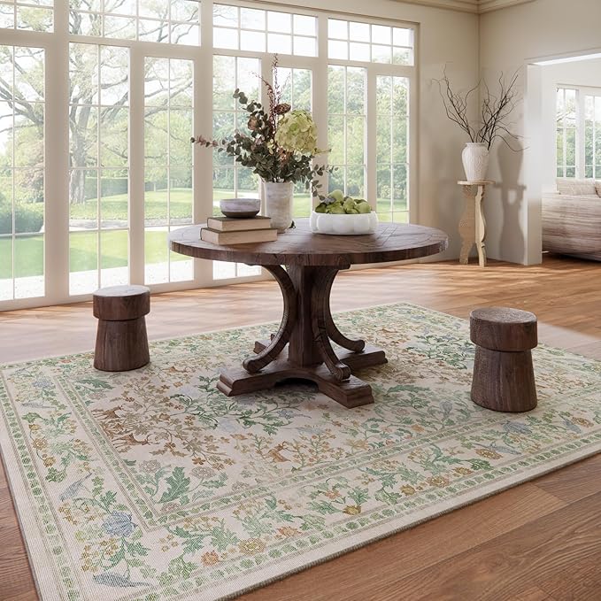 Machine Washable Rugs for Living Room: 6x9 Bedroom Rug Vintage Stain Resistant Non Slip Low Pile Lightweight Soft Carpets for Living Room Dining Room Kitchen Nursery Kids Room Farmhouse