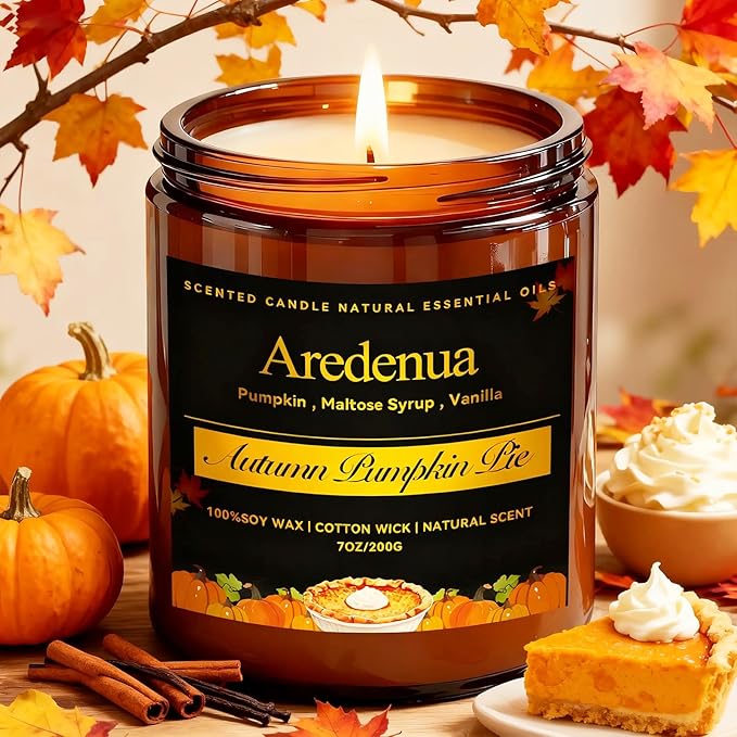 Pumpkin Pie Candles – Holiday Winter Scented Candles, Warm Spiced Pumpkin Aroma for Christmas Home Décor, Cozy Seasonal Candle Gift for Women & Men, Long-Lasting Soy Wax Candle