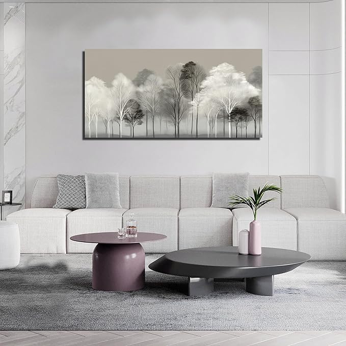Prepeyssee Black and White Tree Wall Art for Living Room Large Landscape Modern Artwork Gray Forest Picture for Bedroom Home Office Ready to Hang 24x48 Inch