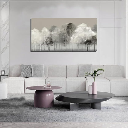 Prepeyssee Black and White Tree Wall Art for Living Room Large Landscape Modern Artwork Gray Forest Picture for Bedroom Home Office Ready to Hang 24x48 Inch