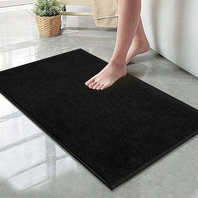 Bath Mat-Non-Slip Bathroom Floor Mats-Absorbent Quick Dry Low Pile Bathroom Rugs Fit Under Door-Bath Rug for Sink,Bathtub,Shower Room,24"×36",Black