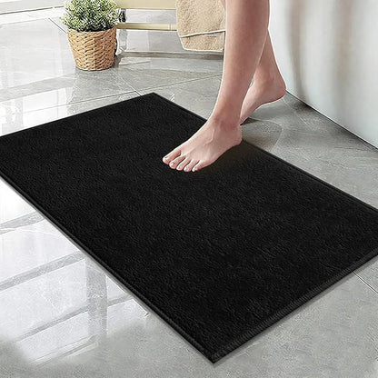 Bath Mat-Non-Slip Bathroom Floor Mats-Absorbent Quick Dry Low Pile Bathroom Rugs Fit Under Door-Bath Rug for Sink,Bathtub,Shower Room,20"×32",Black