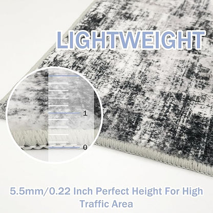 IOHOUZE Abstract Area Rugs 9x12 Ft Washable Large Rugs for Living Room, Non Slip Dining Room Rug, Printed Rugs for Bedroom, Floor Carpet for Office Nursery Playroom, Black Grey