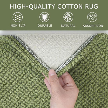 KOZYFLY Runners for Hallways 3x10 ft Washable Kitchen Runner Non Slip Rubber Backed Hallway Rugs Cotton Entryway Runner Rug Floor Carpet for Indoor Hall, Backdoor, Kitchen, Bright Green/Earthy Green