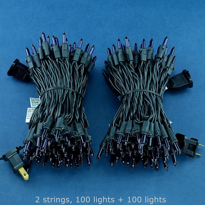 200 Count Purple Christmas Lights, Pack of 2 Strands 100 Count 33 ft Black Wire UL Listed Halloween String Light (Purple)