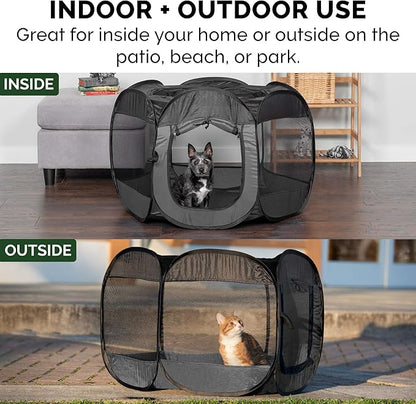 Furhaven Portable Dog Playpen Cat Tent, Pet playground,Kennel foldable indoor outdoor zippered puppy crate - Gray, Small