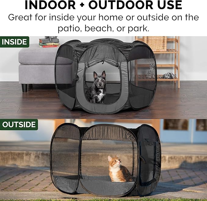 Furhaven Portable Dog Playpen Cat Tent, Pet playground,Kennel foldable indoor outdoor zippered puppy crate - Gray, Large
