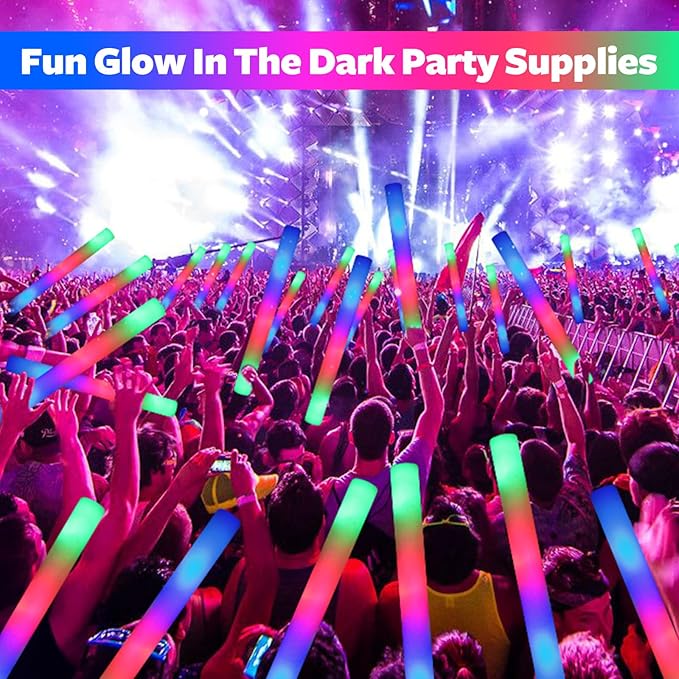 220 PCS LED Foam Glow Sticks Bulk, Glow in the Dark Party Supplies with 3 Modes Colorful Flashing, Neon Party Favors for Birthday, Wedding, Carnival, Concert, New Year