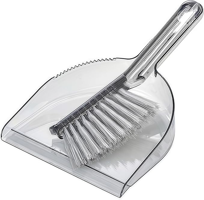 Small Broom with Dustpan Combo Set Mini Broom and Brush Set Hand Sweeper for Cleaning Desk Office Kitchen Pet Nest (Transparent Grey)