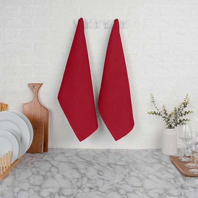 Blue Needles Waffle Weave Kitchen Towels, 15x25 Inches 100% Cotton Set of 4 Dish Towels for Kitchen, Ultra Soft & Absorbent with Hanging Loop, Spring Summer Dish Rags for Quick Drying - Burgundy