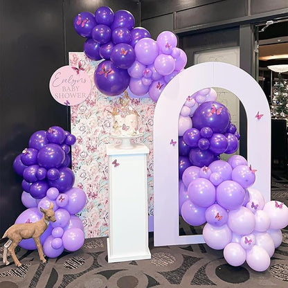 Metallic Purple and Premium Latex Lavender Lilac Balloons, 60 Pcs 12 Inch Purple Confetti Balloons with Purple Ribbons Set for Birthday Graduation Bridal Shower Wedding Party Decorations