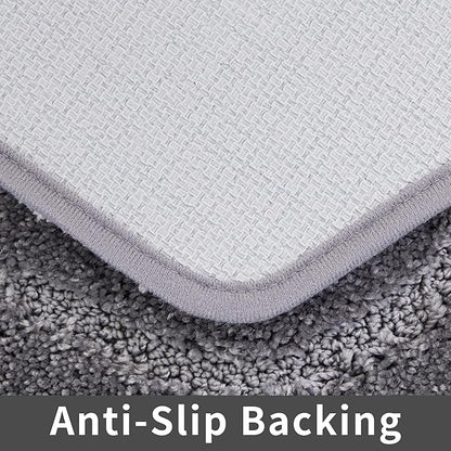 COSY HOMEER Extra Thick Bath Rugs for Bathroom - Anti-Slip Bath Linen Sets Mats Soft Plush 100% Strong Polyester Living Room Bedroom Water Absorbent(Grey,20x32+24x48 -Inches)