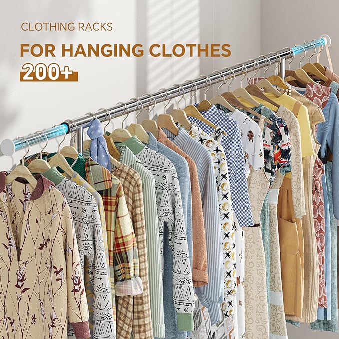 Simple Trending Heavy Duty Clothes Clothing Rack for Hanging, Rolling Garment Rack with Shelves Load 500 LBS, Chrome