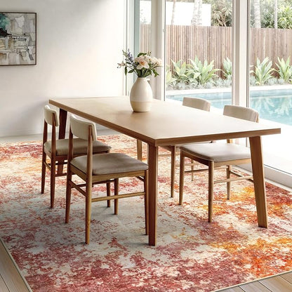 AUKOW Area Rug Living Room Rugs - 8x10 Washable Modern Neutral Abstract Rugs Soft Low Pile No Slip Stain Resistant Rug Indoor Large Carpet for Bedroom Dining Room Nursery Room Home - Pink/Orange