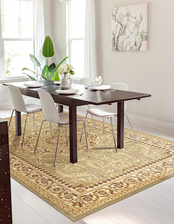 Rugs.com Chateau Collection Rug – 5x8 Light Green Medium-Pile Rug Perfect for Bedrooms, Dining Rooms, Living Rooms