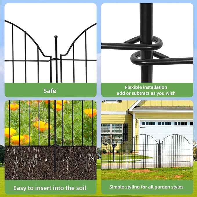10 Panels No Dig Decorative Garden Fence for Yard, 40in (H) x 23.6ft (L) Rustproof Metal Wire Temporary Dog Fence, Animal Barrier Fencing Patio Panel Border with Temporary Ground Stakes