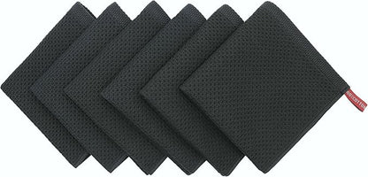 Mia'sDream Cotton Kitchen Towels and Dish Cloths Sets, Waffle Weave Dish Towels for Kitchen Drying Dishes, Soft and Absorbent Kitchen Hand Towels Washcloths,12inchx12inch 6 Pack (Black)