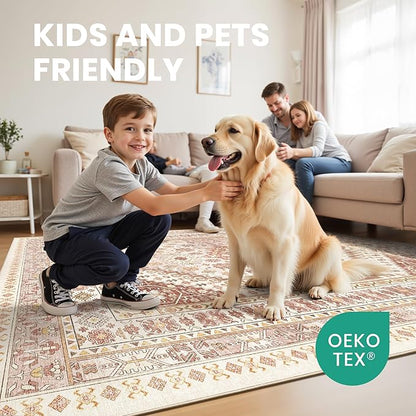 zesthome 9x12 Area Rugs for Living Room,Non-Slip Backing Washable Rugs,Vintage Large Area Rug，Stain Resistant Home Decor Rug