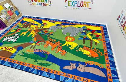 Animals at The Zoo Nylon Area Rug, 4' x 6', Multicolored, Educational Classroom Rug, Kids Learning Play Mat | Area Rug for Bedroom or Playroom