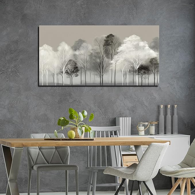 Prepeyssee Black and White Tree Wall Art for Living Room Large Landscape Modern Artwork Gray Forest Picture for Bedroom Home Office Ready to Hang 24x48 Inch